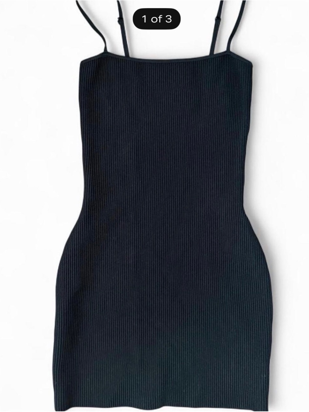 Babaton Black Ribbed Spaghetti Strap Mini Dress